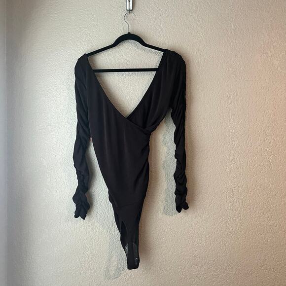 New Free People Reya Ruched Long Sleeve Bodysuit NWT Hot Fudge Brown Large - Picture 6 of 9